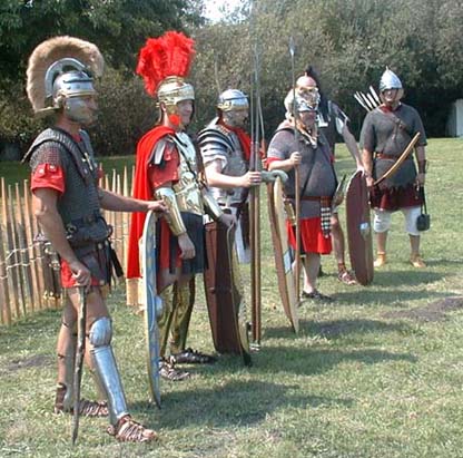 All the members of Legio X Fretensis who showed up at the macArthur Church event are in this photograph.  Scott is behind Jay in this and the last few photos taken from this particular angle, but his striking bronze early Republican helmet is visible.